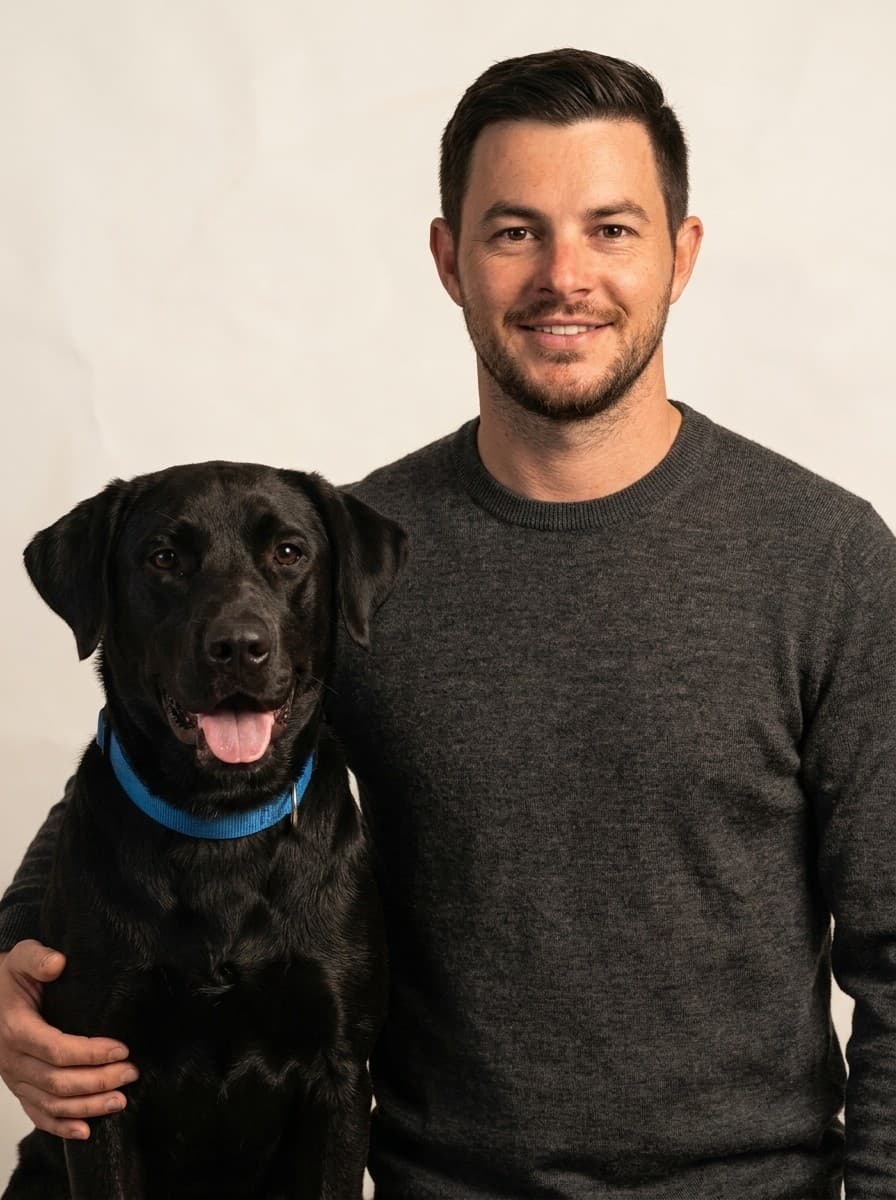 Glen Buchanan with his black Labrador Jax